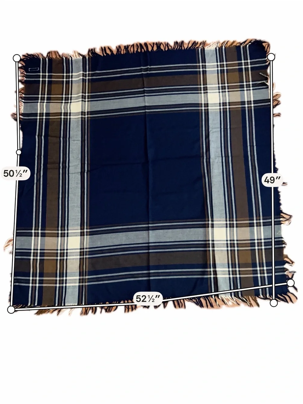 Aquascutum London Navy Plaid Scarf Shawl Wrap Fringe Made in Scotland Large